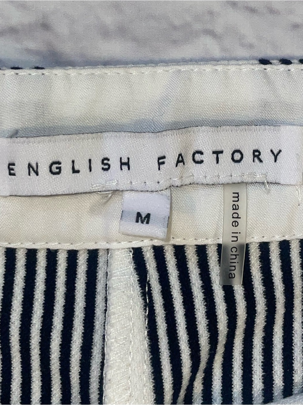 English Factory Stripe Fringe Hem Wide Leg Crop Pants. Medium - Picture 6 of 7